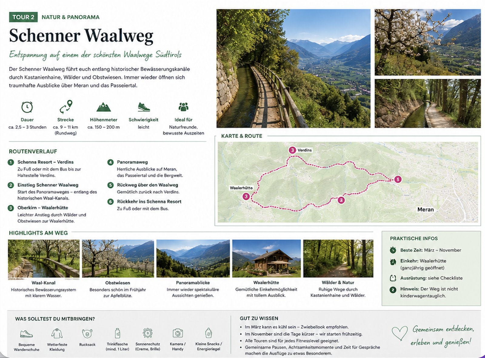Tour 2 · Schenner Waalweg — Karte, Routenpunkte und Highlights am Weg